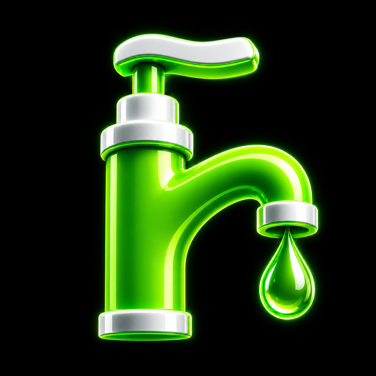 Neon green pump faucet dripping coin